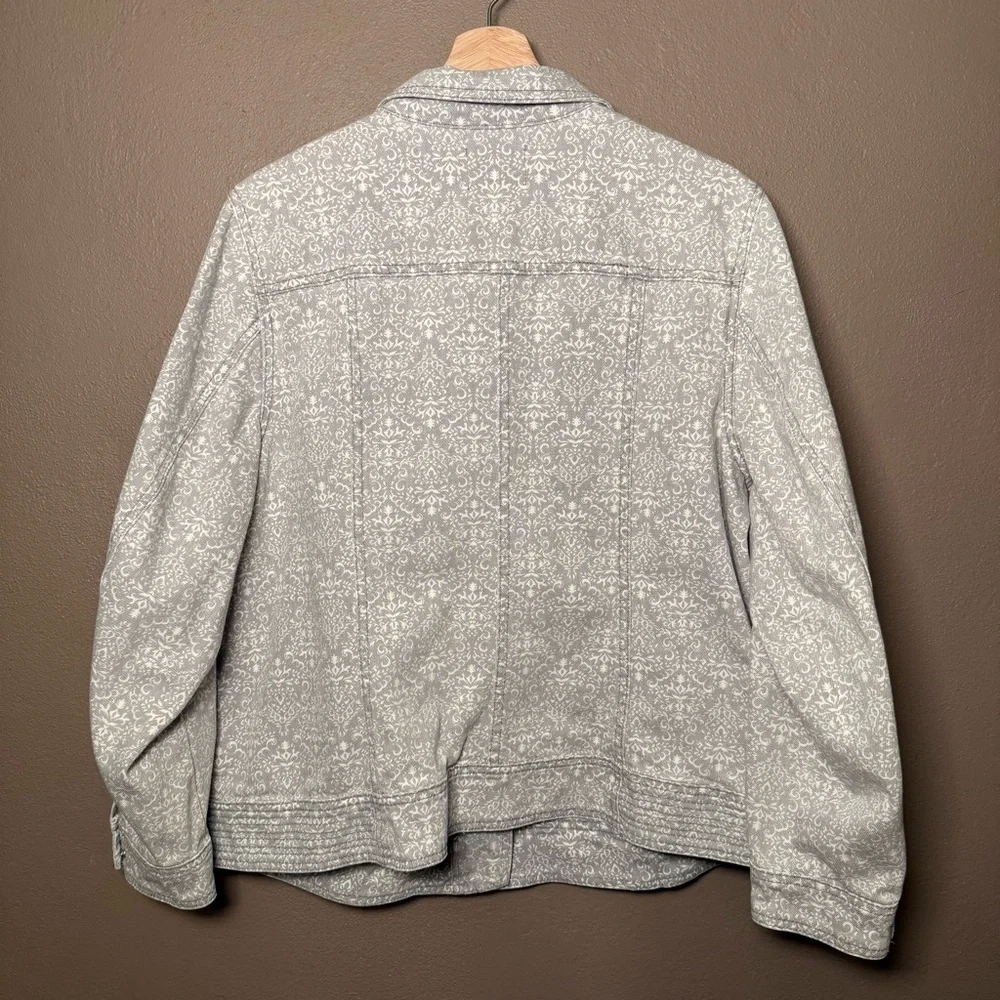 Ruff Hewn Gray & White Cotton Denim Moto Jacket Women's Plus Size 2X Streetwear - Picture 12 of 15